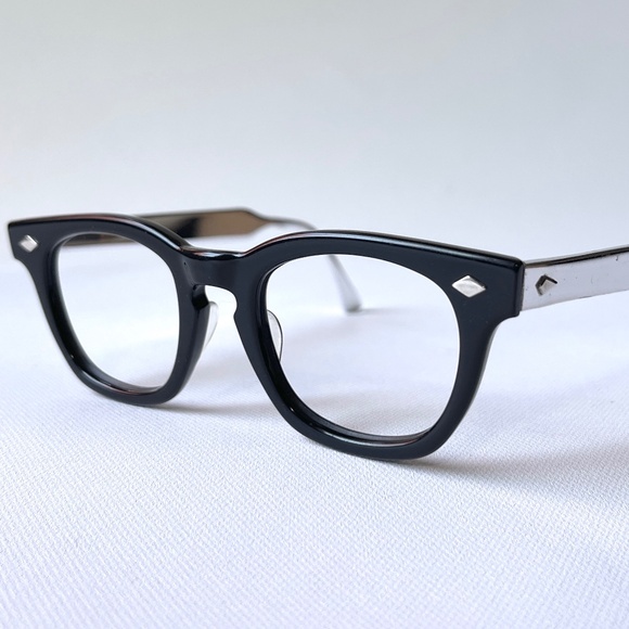 Vintage Eyeglasses Horn Rim Mid Century Frames Aluminum Chrome Temples ESO 1950s - Picture 3 of 17